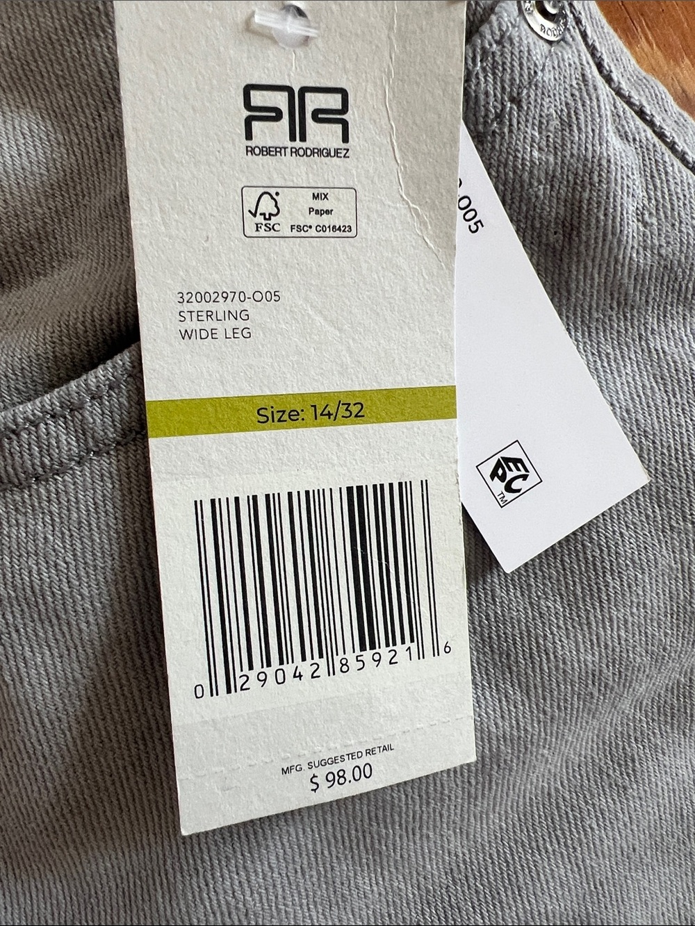 Robert Rodriguez High Rise Wide Leg Jeans NWT Light Grey "Sterling" Size 14 - Picture 8 of 11